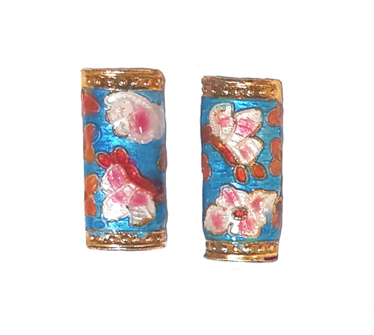 Cloisonné pärla avlång turkos 4 st