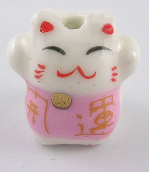 Lucky cat rosa porslinspärla 2 st