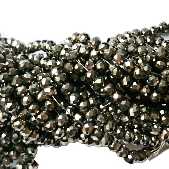 Glaskristallpärlor rondell metallic mörksilver 4 mm hel sträng - 2