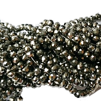 Glaskristall rondell metallic mörksilver 4,5 x 3,5 mm – hel sträng