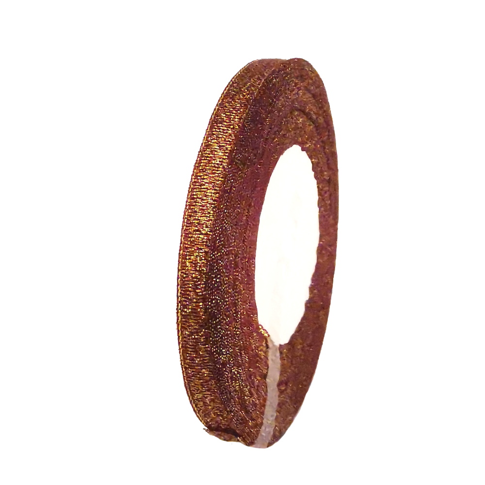 Organzaband 10mm mörkröd/guld hel rulle