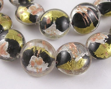 Rund 15mm svart med silver/guldfoil 3st