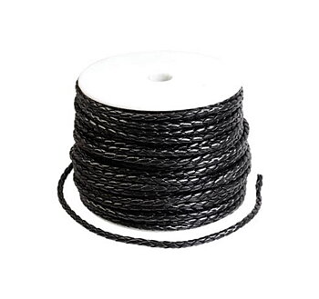 Flätad läderimitation 4 mm – svart, 3 meter