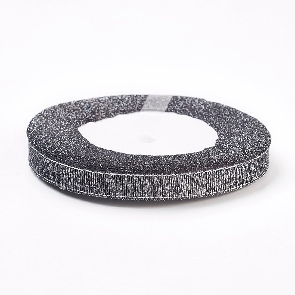 Organzaband 10mm svart/silver hel rulle