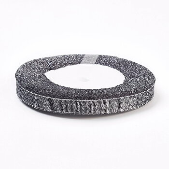 Organzaband 10mm svart/silver hel rulle