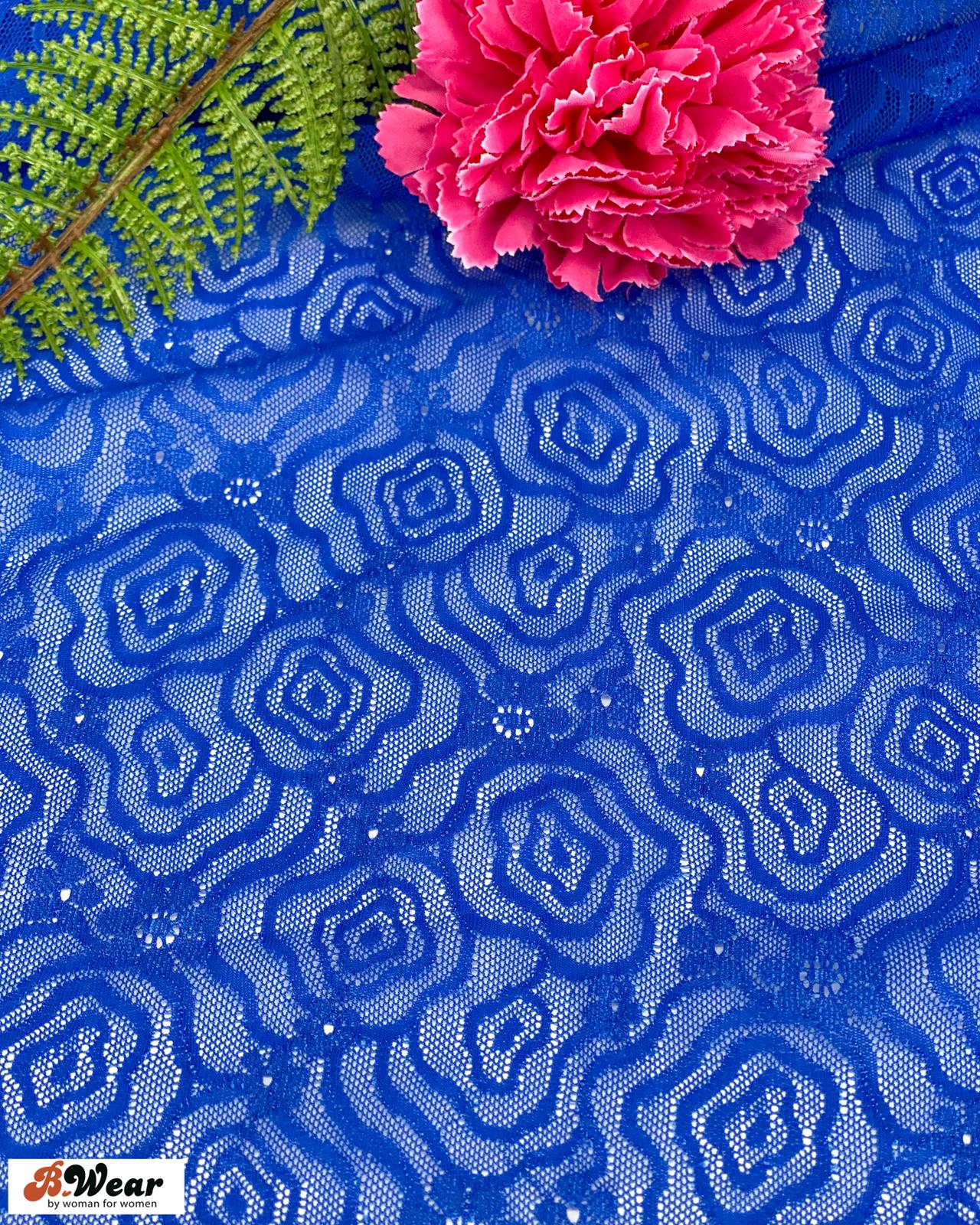Blue Mesh lace with stretch  - full width
