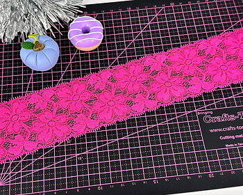 Soft stretch lace with flowers in Fuchsia 60 mm