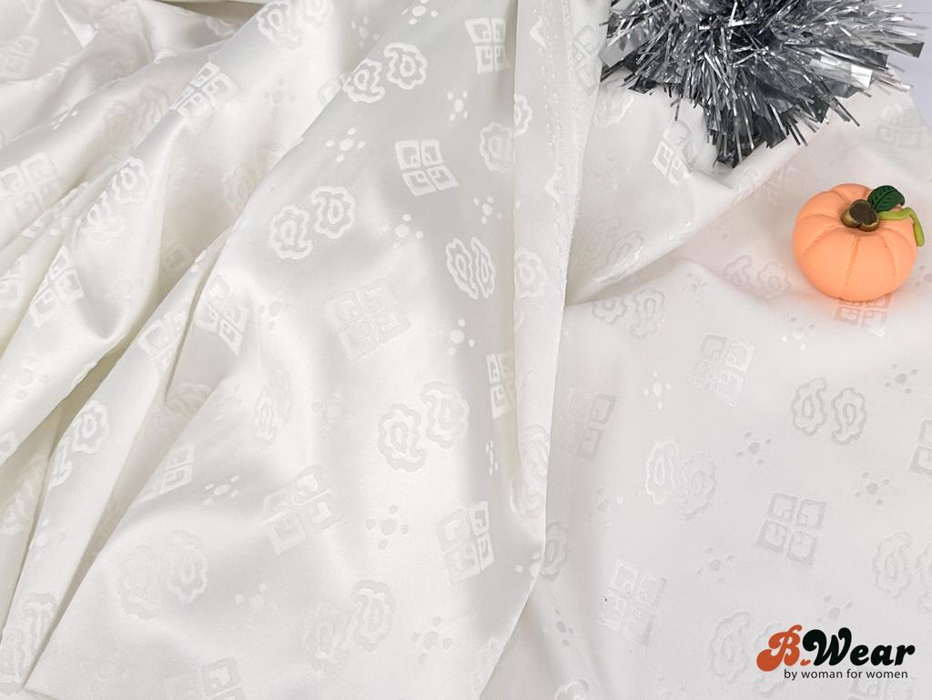 Stretch Satin - Vit with pattern