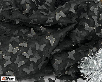 Tulle with butterflies in 3D - Black