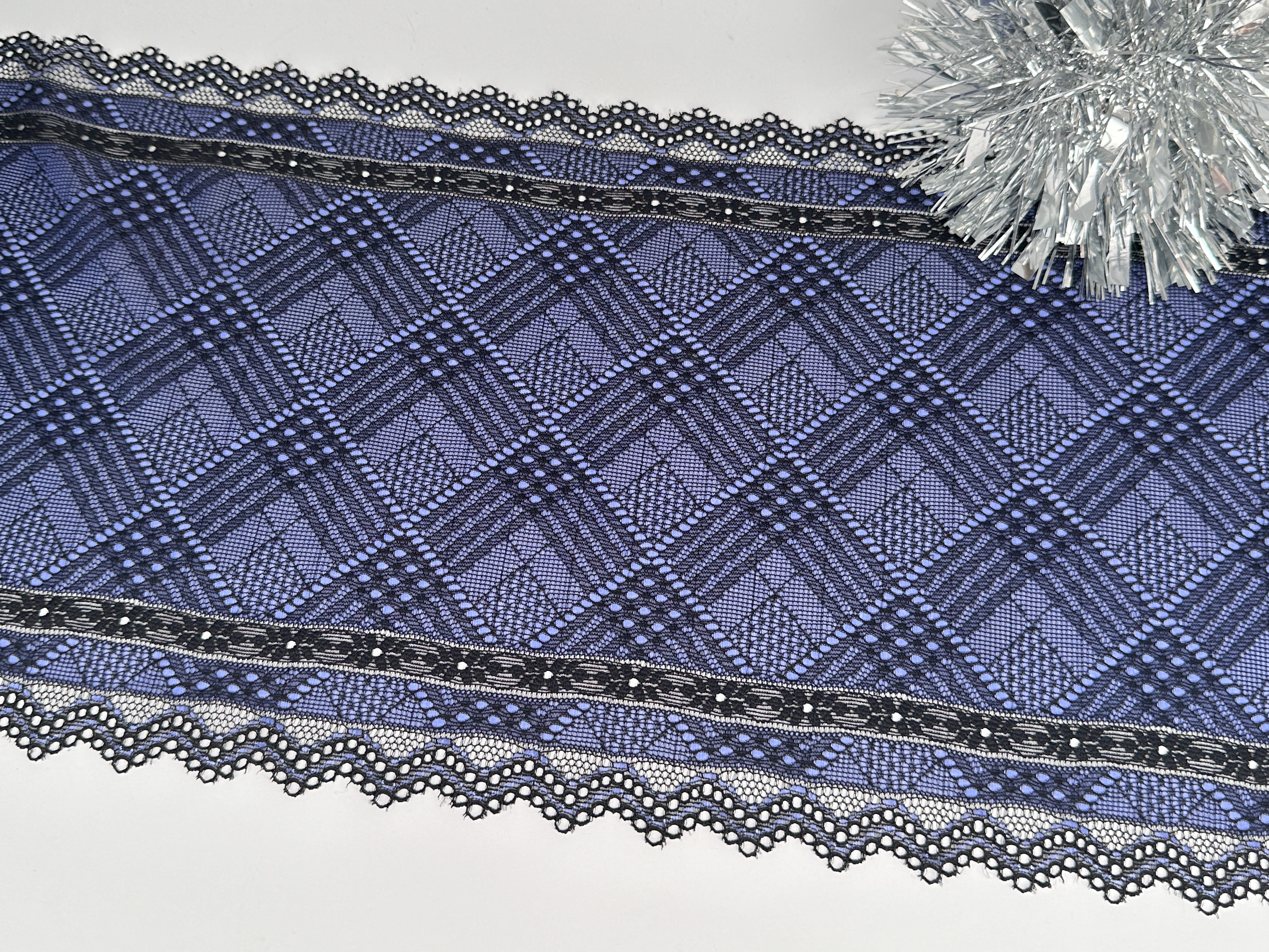 Stretch lace 21 cm - Black & Royal blue 