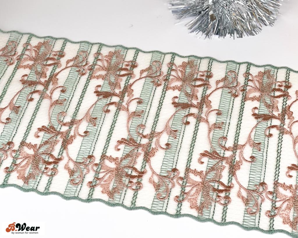 Non stretch lace in seagreen & old pink - 20 cm