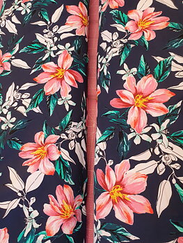 Dark blue with white flowers - non-stretch swimwear fabric