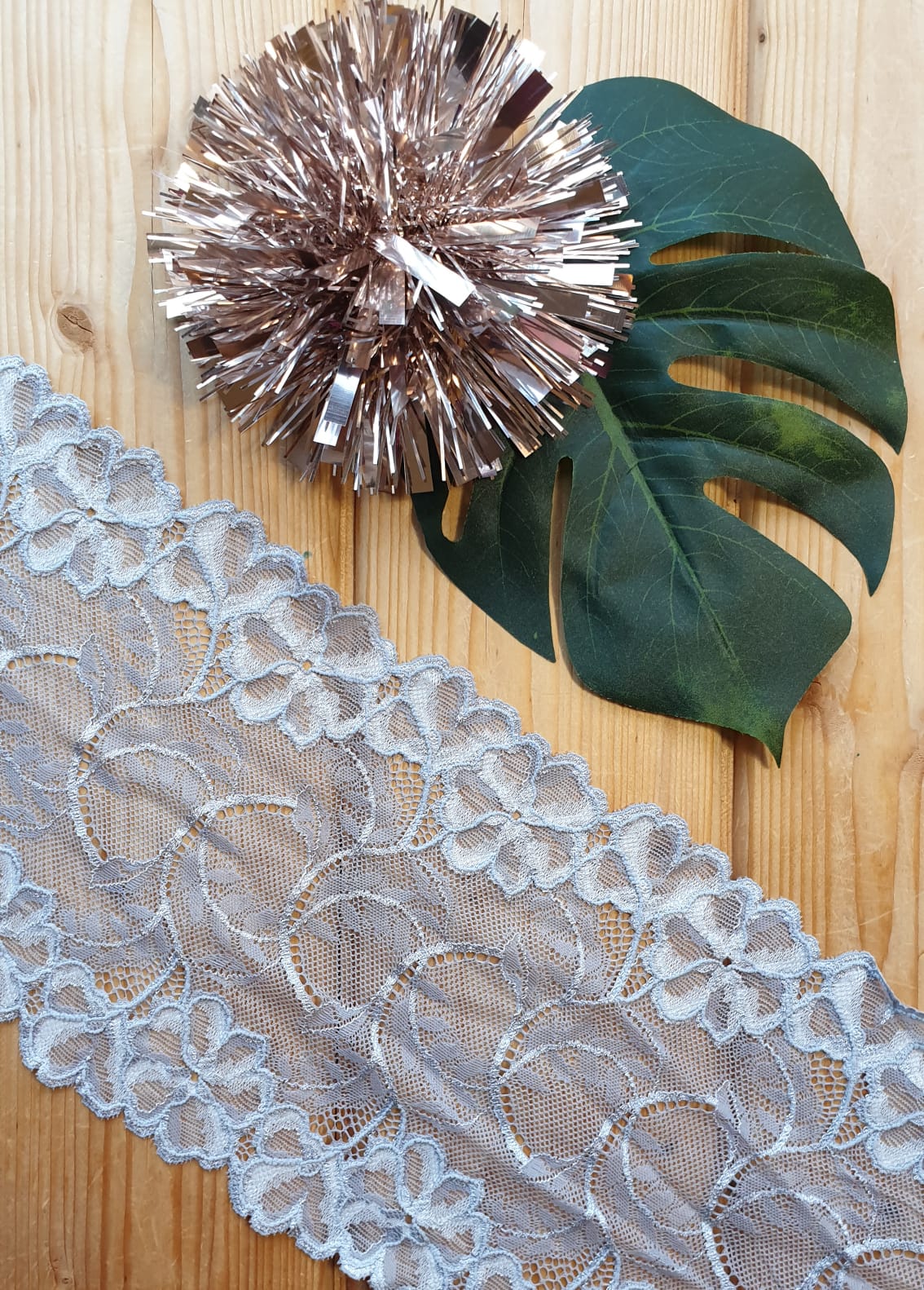 Grey stretch lace with beautiful flowers