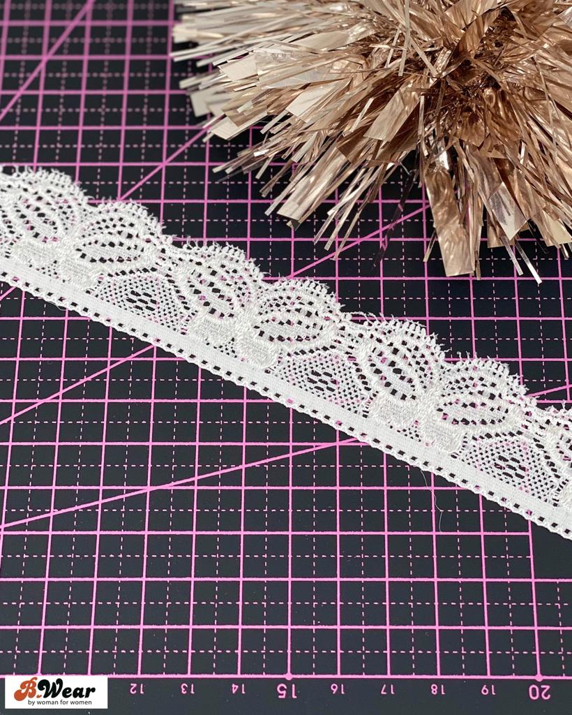 Ivory stretch lace 30 mm with butterflies  - 2
