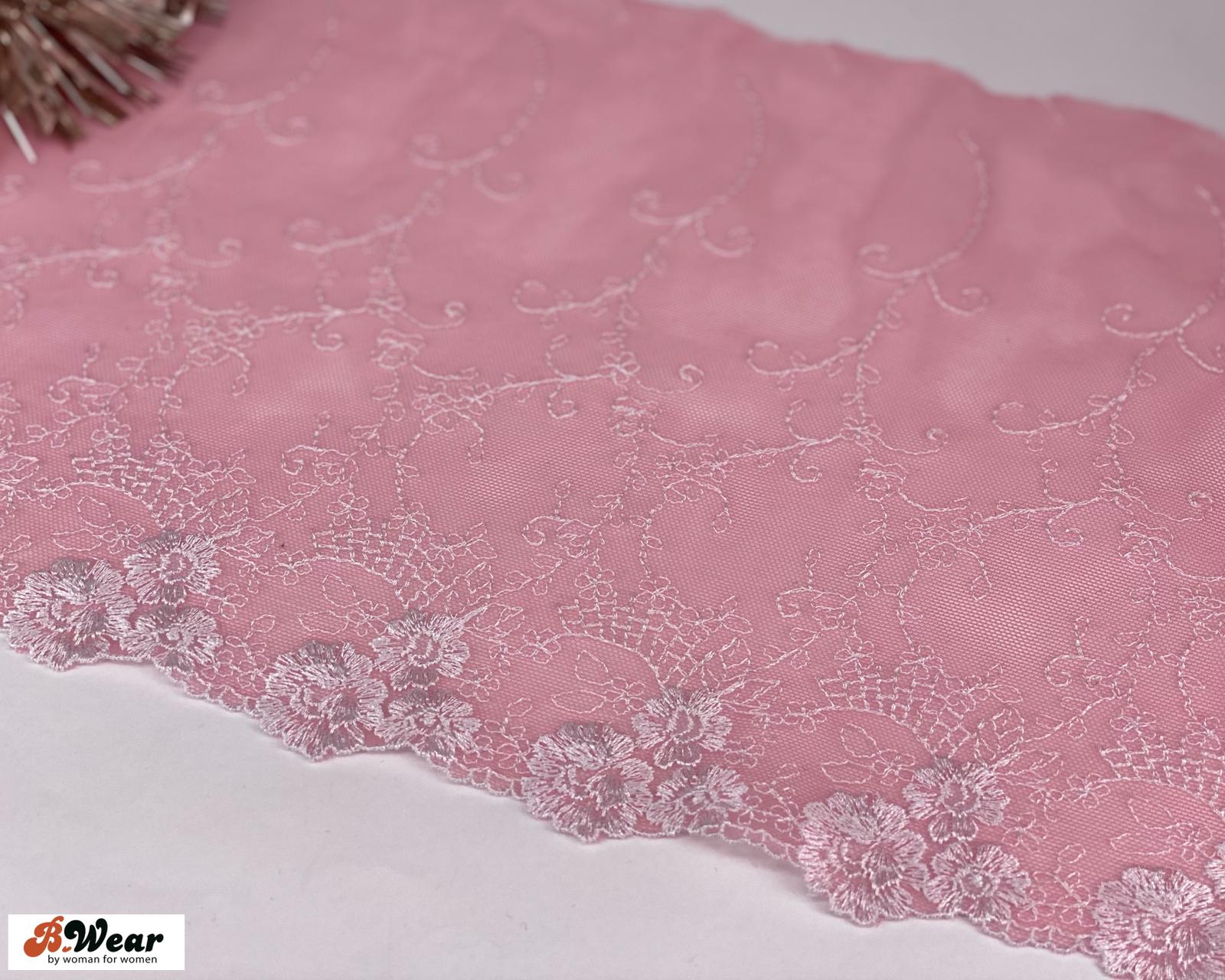 Pink mesh lace with white flowers - right