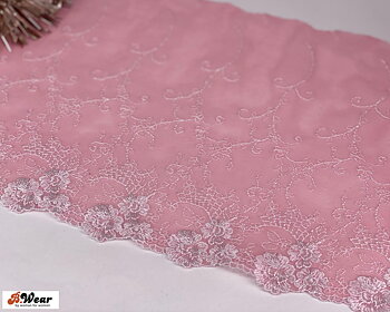 Rosa Mesh spets med vita blommor - höger