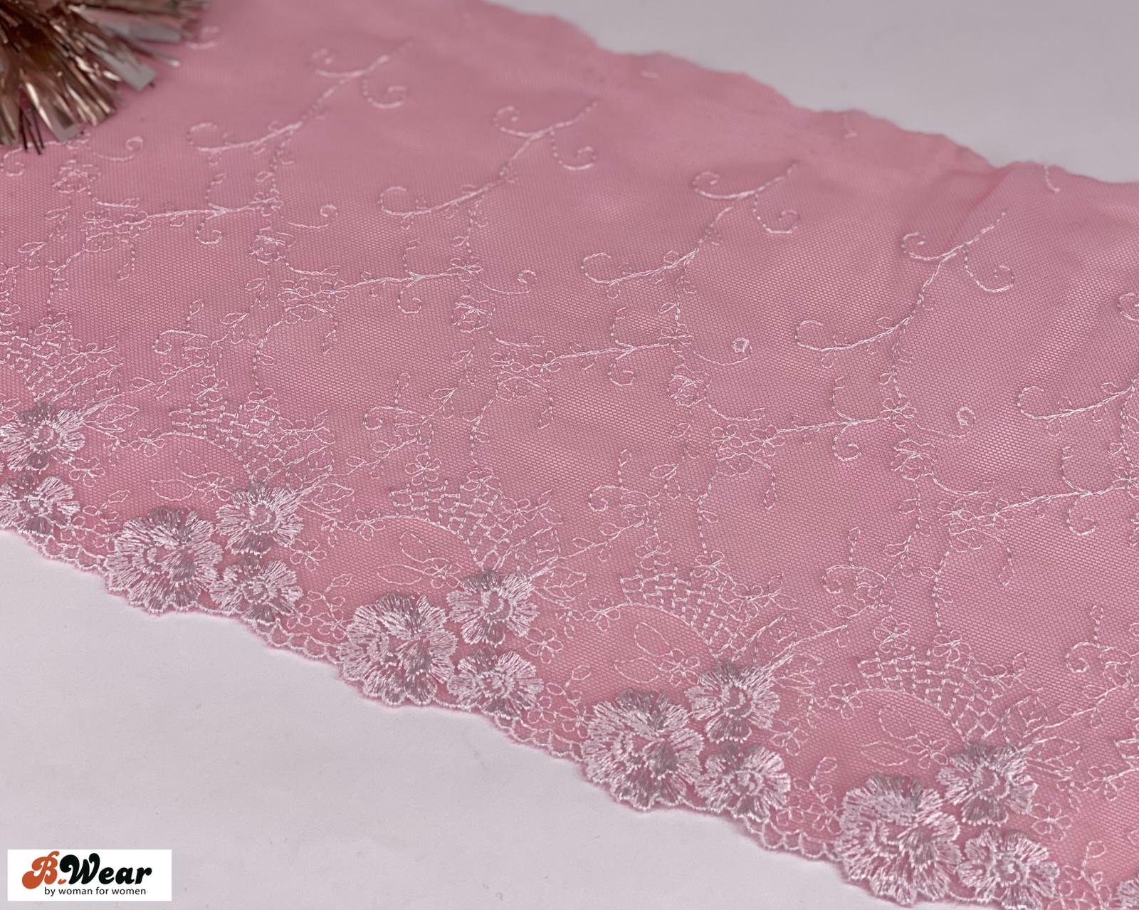Pink mesh lace with white flowers - Left