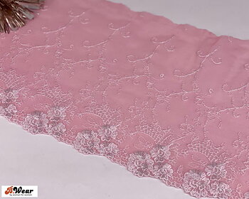 Rosa Mesh spets med vita blommor - Vänster