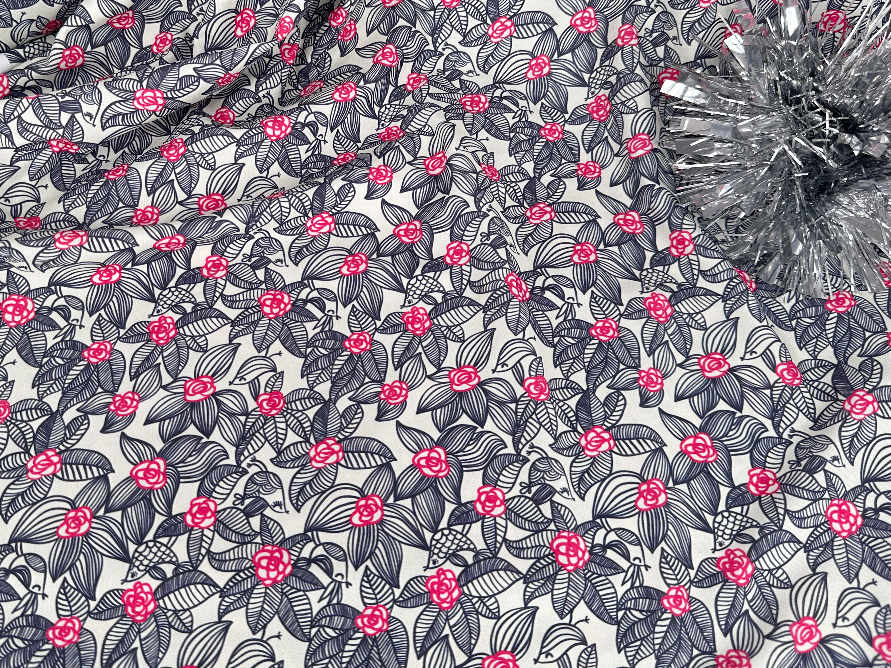 Panty fabric - Black and red flowers
