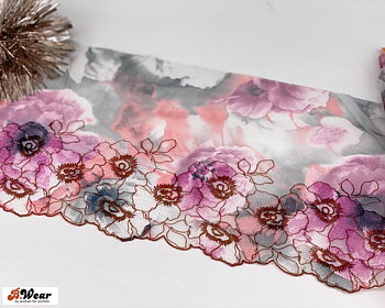 Färgglad Mesh spets med broderade blommor