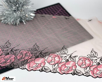 Hudfärgad stum spets med vackra blommor in rosa - 24 cm