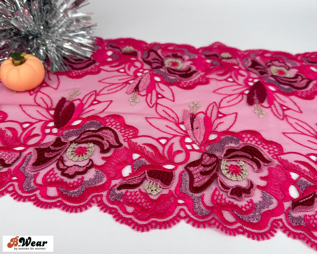 Cerise stum spets med 3D blommor - 23 cm - 5
