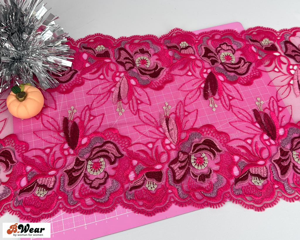 Cerise stum spets med 3D blommor - 23 cm - 4