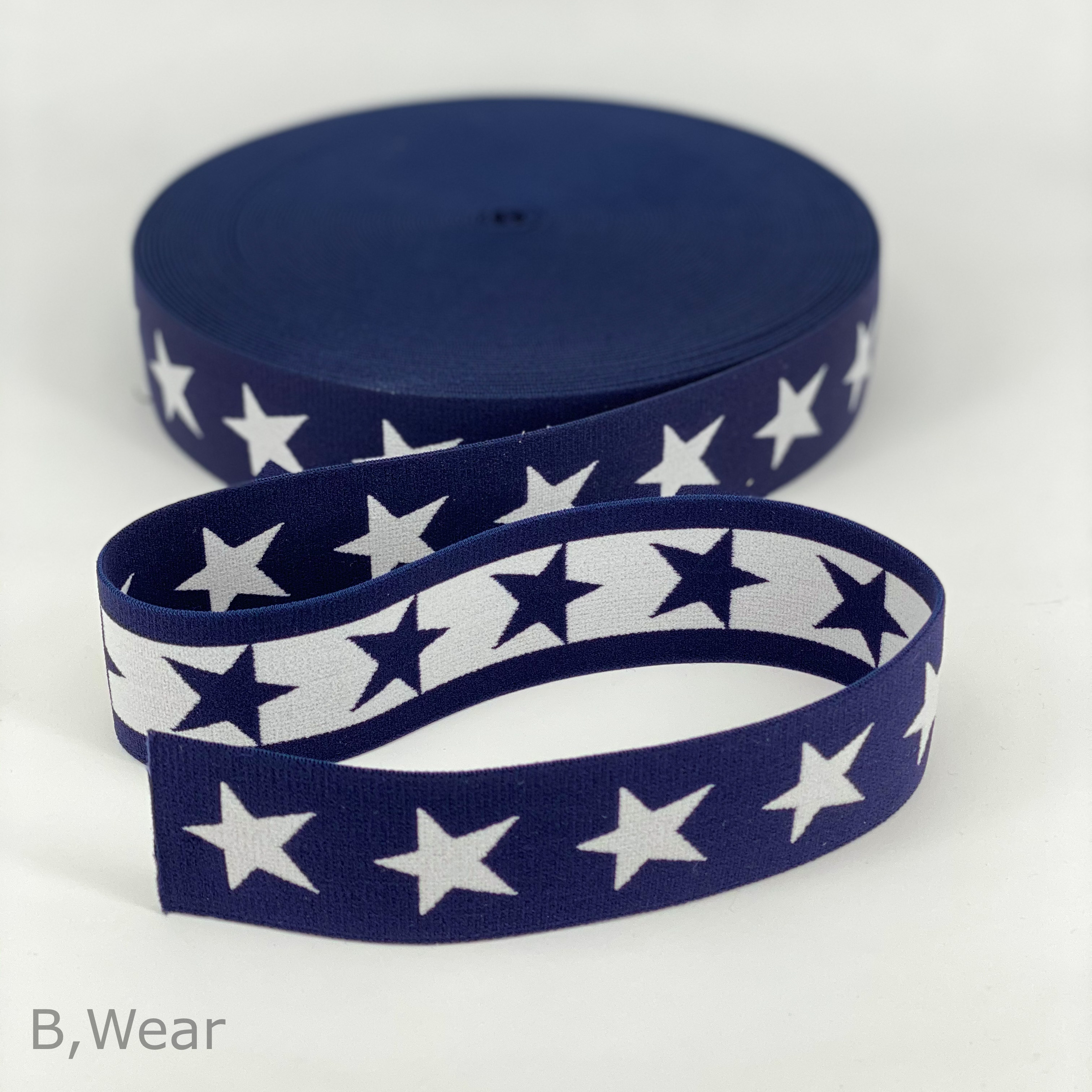 40 mm wide Navyblue elastic with stars