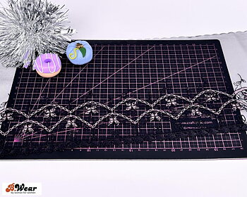 Black Non-stretch lace with beautiful pink butterflies - 20 cm wide