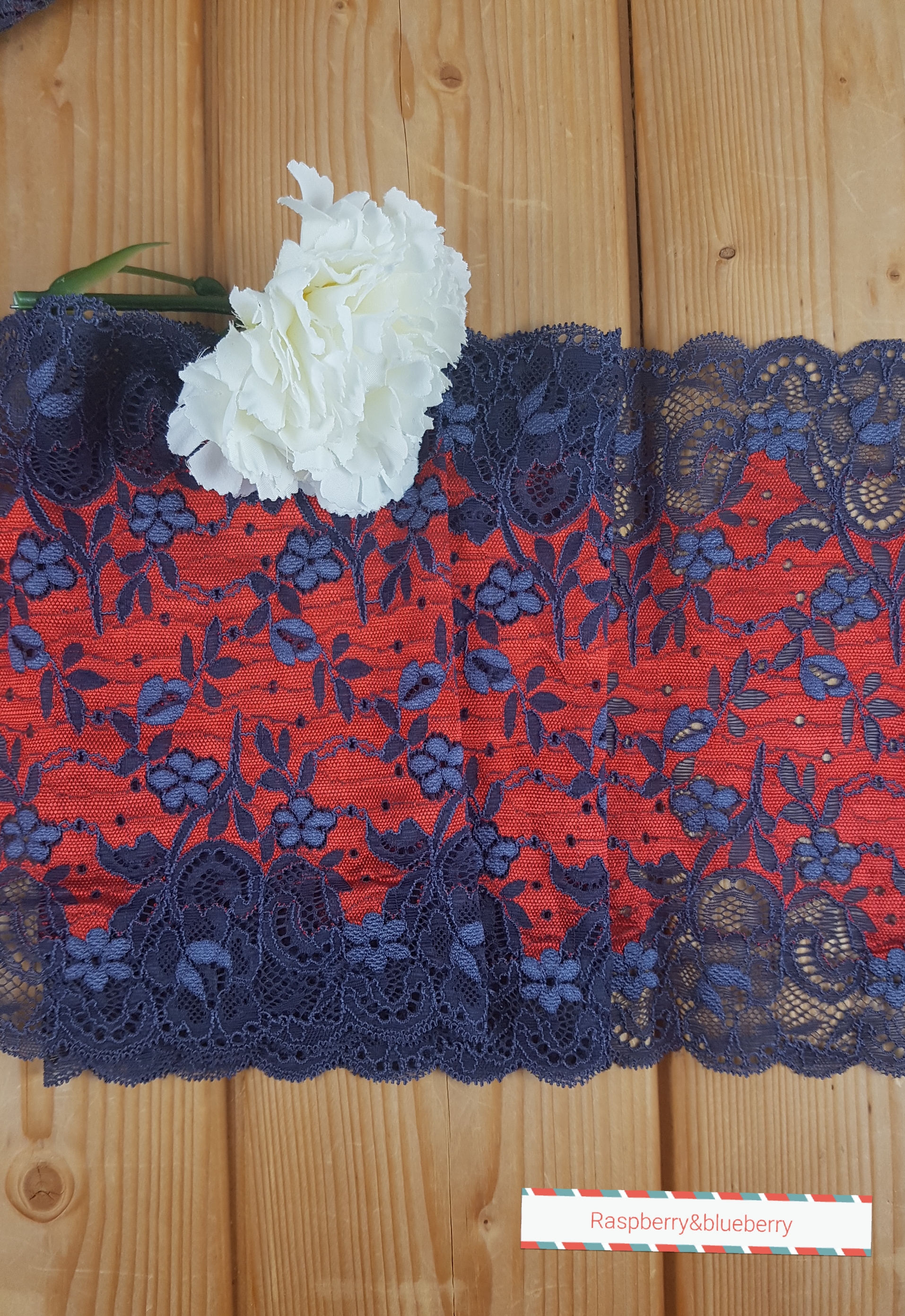 Raspberry red & blueberry blue stretch lace - 19 cm 