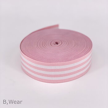 Pink/White striped Elastic 40 mm 