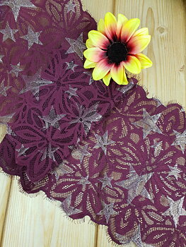 Lovely Bordeaux stretch lace with stars