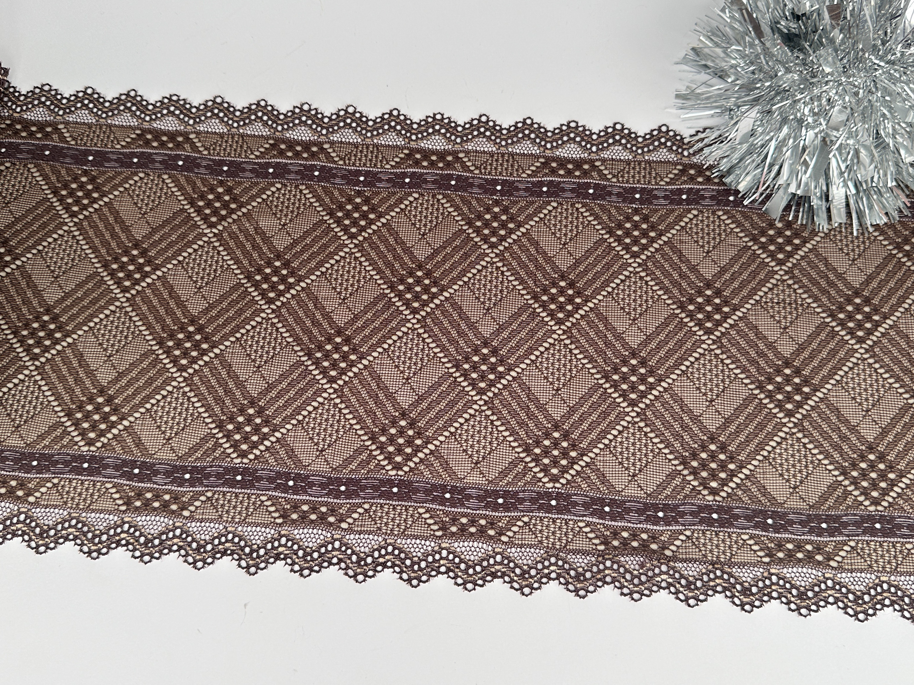 Stretch spets 21 cm  - Brun & Beige 