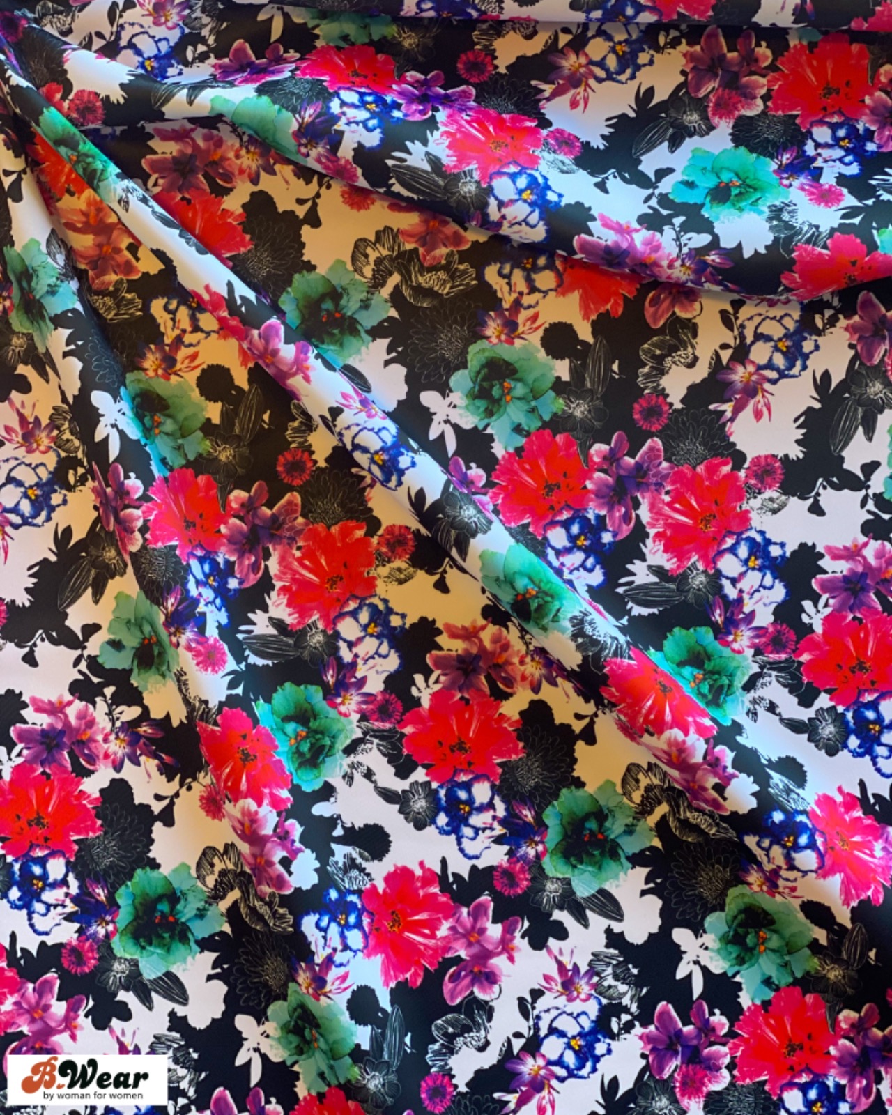 Lingerie Satin - Black with colourful flowers - B,Wear