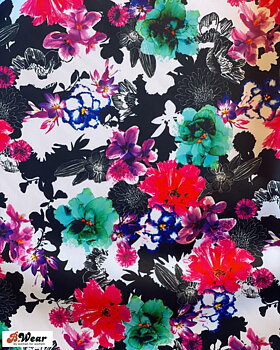 Lingerie Satin -  Black with colourful flowers 