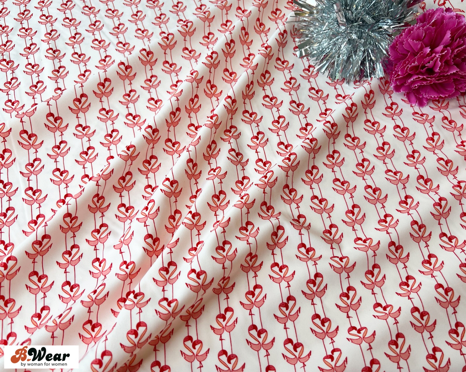 Pantyfabric in soft light pink with Pink Flamingos