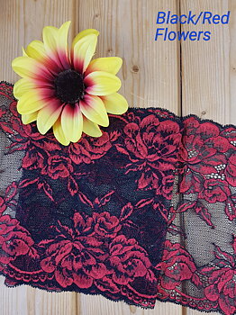 Black stretch lace with red flowers