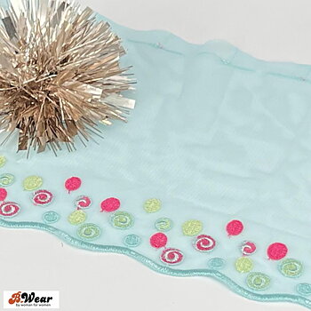 Non-stretch Embroidered lace with dots in lightblue, pink & lightgreen - 20 cm