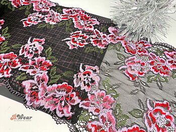 Lovely Black Stretch Lace with colorful flowers - 24 cm