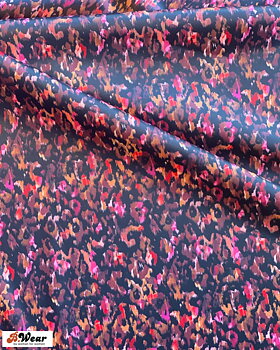 Lingerie Satin -  Black with colours of autum in a leopard pattern