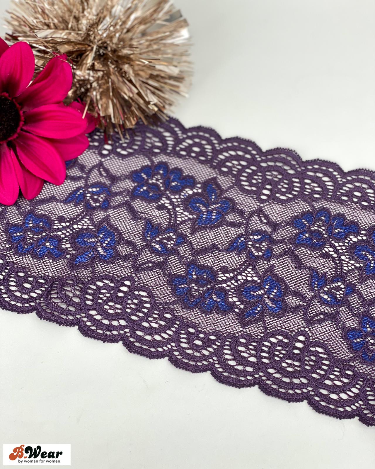 Cyan with violet stretch lace - 16 cm