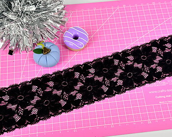 Soft stretch lace with flowers in Black 60 mm