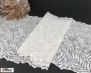 Lovely stretch lace with leaves - White