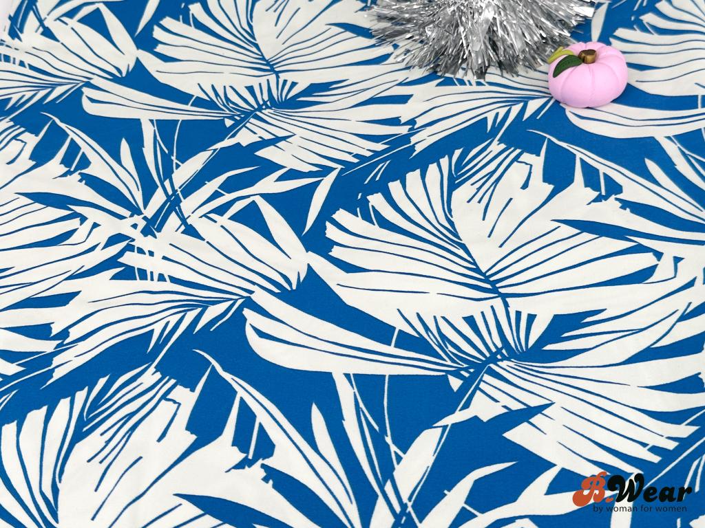 Blue with white leaves - swimwear fabric