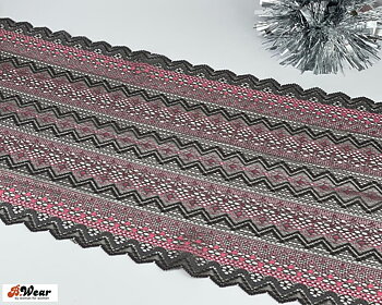 Darkgrey stretch lace with pink decorations - 23 cm