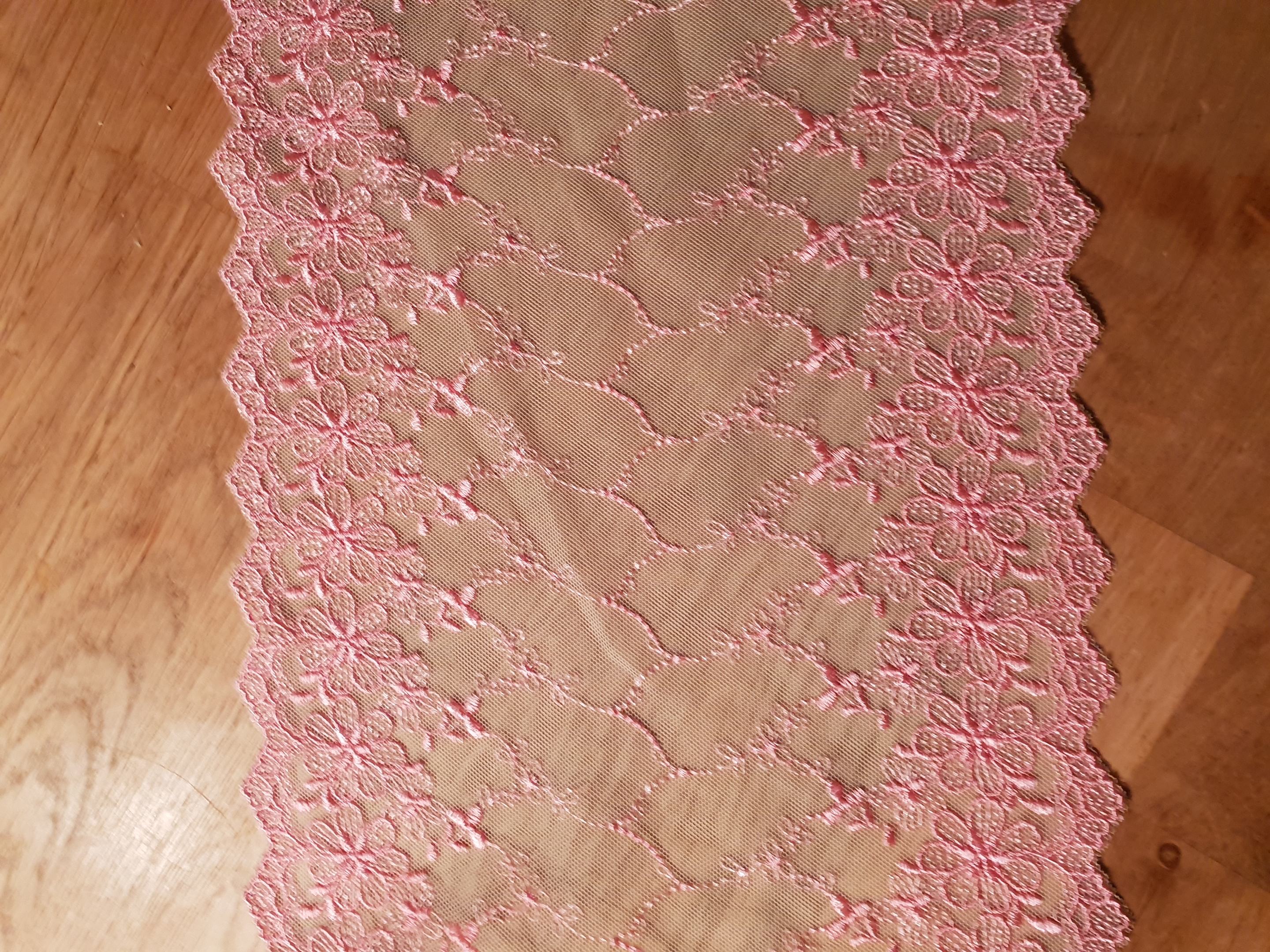Beautiful Ivory lace with pink flowers - 2