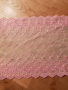 Beautiful Ivory lace with pink flowers