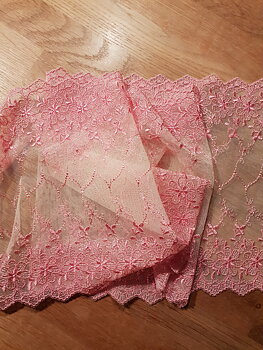 Beautiful Ivory lace with pink flowers