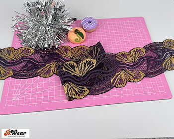 70 mm wide stretch lace - Purple with goldenyellow leafs