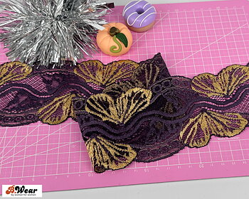 70 mm wide stretch lace - Purple with goldenyellow leafs
